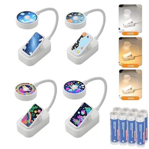 Image of 4 Pack Cute Book Light Bulk for Reading in Bed, 3 Color Temperature Reading Light,Adjustable Brightness,Clip on to Book for Reading at Night,Great Gifts for Book Lovers,Readers