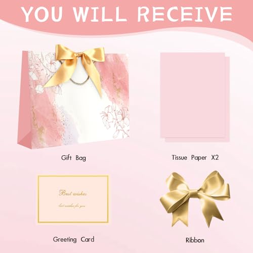 Image of JMANNI Pink Gift Bags with Handles, 13 inch Medium Gift Bags with Tissue Paper