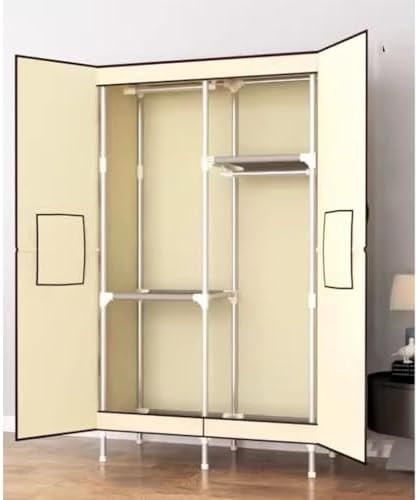 Portable Closet Wardrobe - Magnetic Double Door Non-Woven Fabric Clothes Organizer Armoire with Freestanding Shelves, Easy No-Tool Assembly for Hanging Clothes Storage