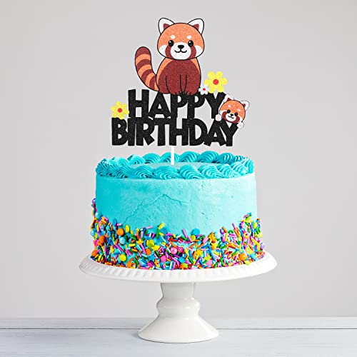 Cartoon Red Panda Happy Birthday Cake Topper - Baby Panda Party Forest Animals Glitter Cake Topper Supplies - Cartoon Red Panda Boys Girls Birthday Party Decoration #TOP2