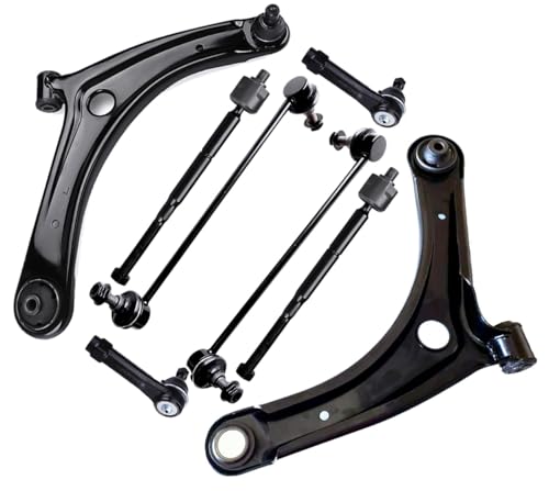 Front Lower Control Arm + Inner and Outer Tie Rod + Sway Bar Fit for 2007-2012 Dodge Caliber, for 2007-2017 Jeep Compass Patriot, K620065 K620066 K80258 ES800408 EV80645 Front Suspension Kit- 8pc Set