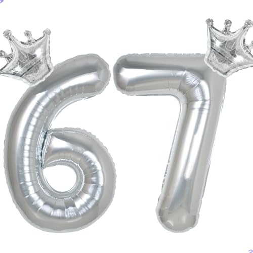 67 Balloon Numbers 40 inch Silver Number Balloon for 67th Birthday Decorations for Men Women, Giant Jumbo Foil Mylar 67 Birthday Decoration for Him Her