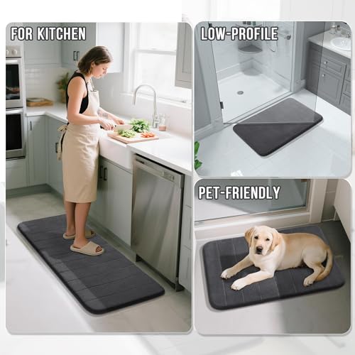 Image of Yimobra Memory Foam Bath Mat Set 2 Piece - Super Soft Absorbent Quick Dry Bathroom Toilet Rugs, Machine Washable Non Slip Floor Carpet for Tub Shower & Single Sink (31.5x20 & 24x20, Dark Gray)