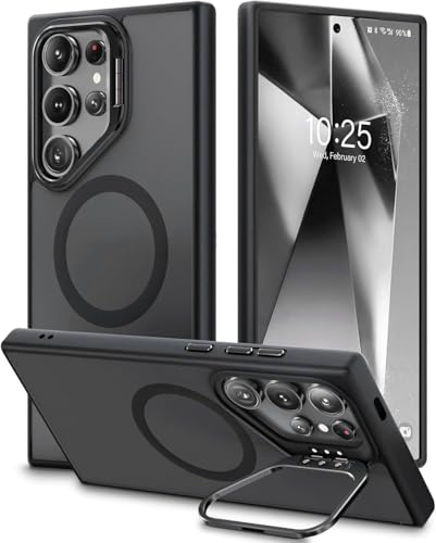 Image of DIZORO TPU Samsung Galaxy S23 Ultra Case Compatible with Wireless Charging,with Camera Stand,Military Grade Drop Tested,Translucent Hard Back Soft Edge Back Cover (Black)