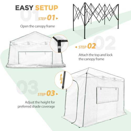 Image of EAGLE PEAK 10x5 Easy Setup Pop Up Greenhouse, Lean-to Design, Clear /White