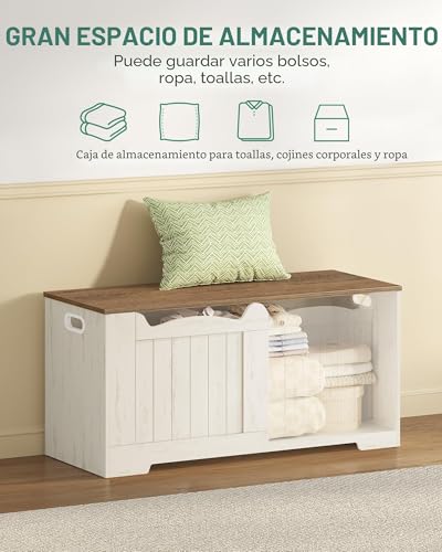 Miniatura 4 de Hzuaneri Banco Almacenaje, Banco Zapatero De Entrada, Puff Almacenaje, Fácil De Montar, Buena Capacidad, Para Entrada De Asiento, Para Pasillo, Dormitorio, Salón, 40 X 100 X 48 Cm, Blanco Y Marrón
