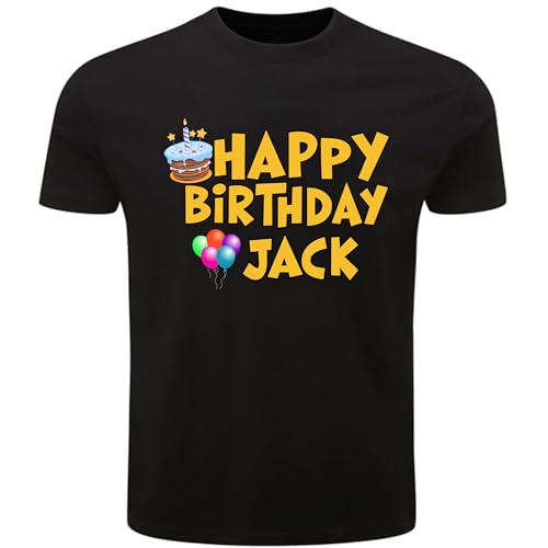 PB TECH Personalised Happy Birthday T-Shirt with Name & Design – Custom Birthday Gift for Kids & Adults (UK, Alpha, L, Regular, Regular, Black)