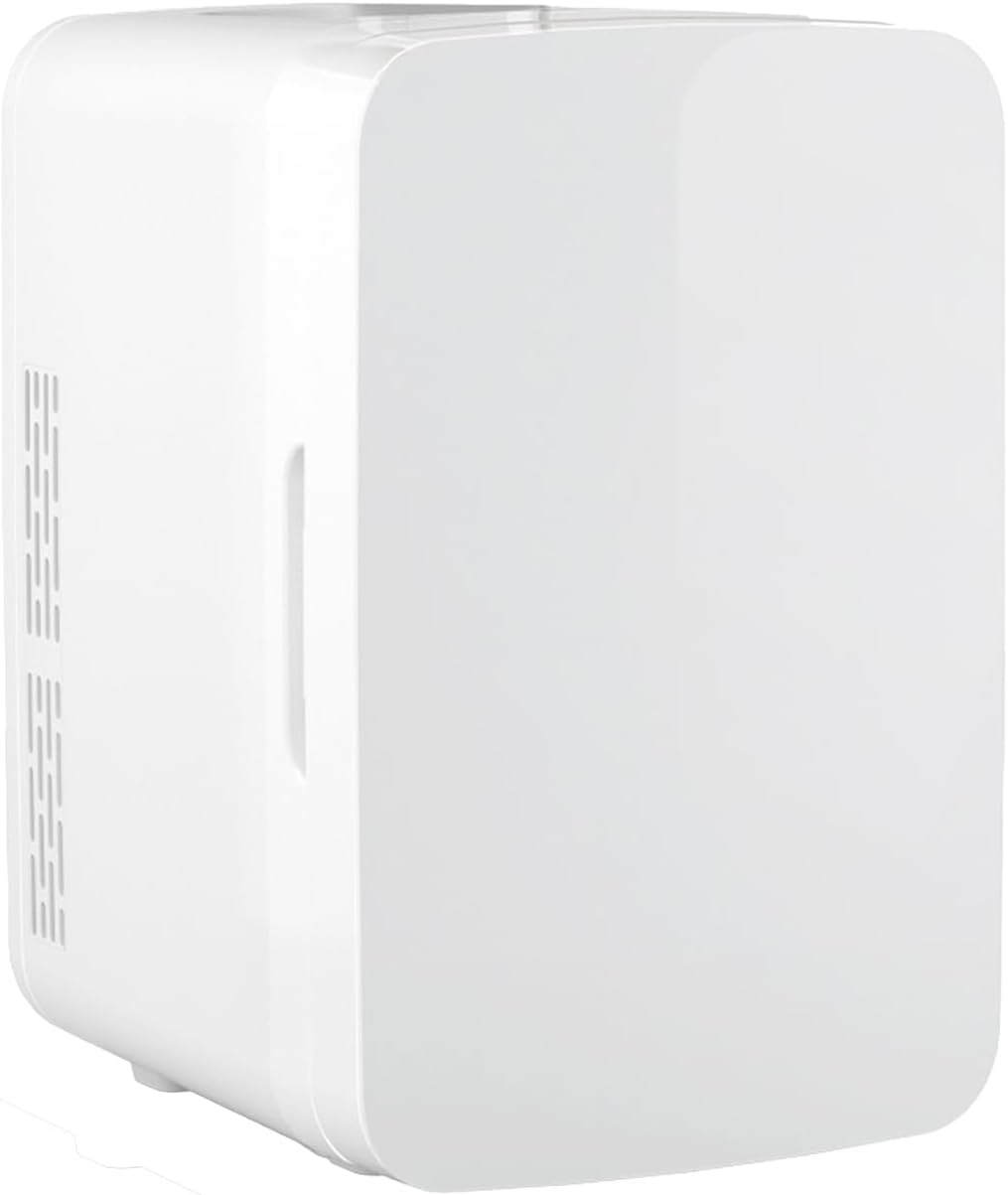 YASHE Mini Frigorifero, 10 Litri/12 Lattine Frigorifero per la Cura della Pelle per Camera da Letto, 110V AC/12V DC Termoelettrico Refrigeratore e Scaldavivande per Bevande, Ufficio, Auto, Bianco