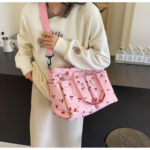 Women's Cherry Print Tote Bag Large Capacity Nylon Crossbody Shoulder Bag with Multiple Pockets for Work, Travel & Daily Use3
