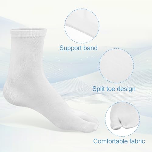 3 Pairs Cotton Flip Flop Tabi Socks, Elastic Non Slip Split Toe Socks for Men Women Japanese Split Toe Sandals Ninja Slipper (White)3
