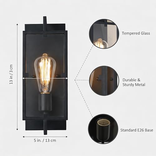 Image of 1-Light Bathroom Light Fixture, Matte Black Vanity Lights Wall Sconce with Clear Glass Shade, Indoor Wall Lamp with E26 Base for Mirror Living Room Bedroom Hallway