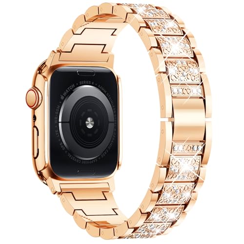 Image of SUPOIX for Apple Watch Band 42mm + Case, Bling Bands for Women (Rose Gold) | Shiny Metal Bands & 2 Pack Protective Cover Cases for iWatch Series 3 /2 /1 42mm