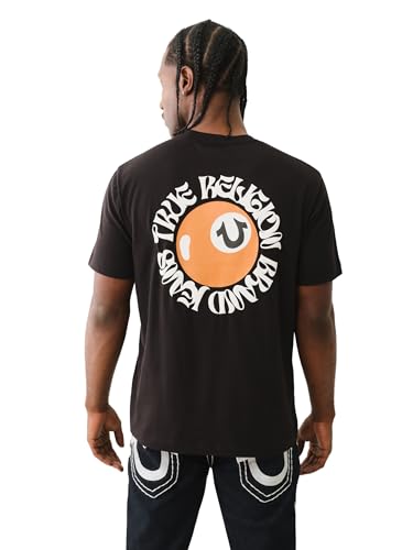 True Religion Men's Short Sleeve Puff Ball Tee – Stylish Casual Wear with Bold Design- Jet Black - X-Large