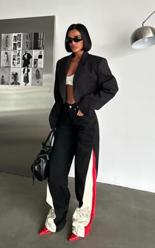 PIRAL Tri-Tone Pocket Hem Jeans for Women – Straight Fit 100% Cotton Denim, 34" Inseam, Colorblock Side Panels4