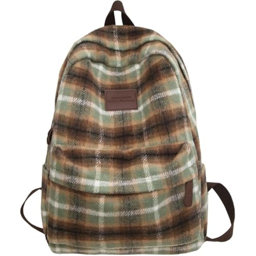 minanglihy Mochila xadrez estilo coreano mochila grande capacidade vintage bolsa de viagem leve durável, Verde, Medium, Tendência