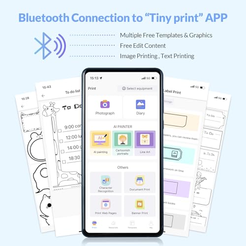 Mini Drucker tragbarer Mini Printer, Mini Fotodrucker Wireless Taschendrucker Thermodrucker Smartphone Bluetooth Drucker Sticker Printer, für iOS und Android, ideal für Studium, Fotos, Geschenke