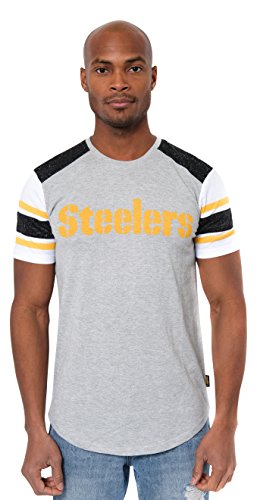 Ultra Game NFL Pittsburgh Steelers Slub Jersey Crew Neck Tee Shirt, X-Large, Grey/White