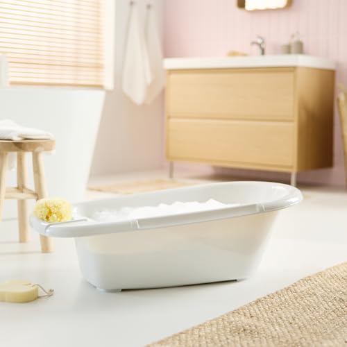 Rotho Babydesign Bella Bambina Badewanne - Stilvolle Weiße Babybadewanne für Kinder - Geräumige und Praktische Duschbadewanne für Sicheres und Bequemes Baden