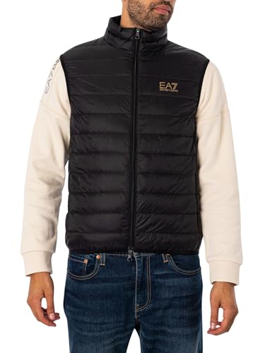 EA7 Men's Woven Down Gilet, Black/Gold, S