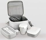 Bolsa termica Life Style - Bolsa Térmica Porta Alimentos - 4 Recipientes más Cubiertos - Blanca
