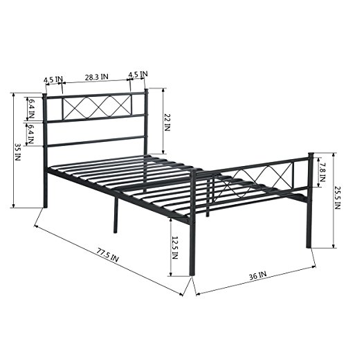 Simlife Metal Platform Bed Frame With Two Headboards Mattress Foundation/Slat Support/No Box Spring Needed, Twin Black #TOP1
