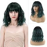 Ombre Verde Bob Rizo Pelucas---- eso te hace más seguro, a la moda, encantador y sexy. Obtienes 1 pelucas cabello natural, 1 redecilla para el cabello, 3 clips de repuesto para colocar y uno nuevo