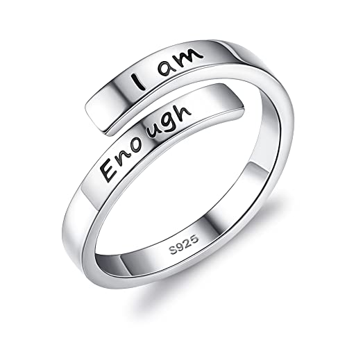 KRFY 925 Anelli in Argento Sterling per Le Donne I Am Enough Anelli Ispirazionale Anelli di Incoraggiamento per Ragazze Dimensione Pollice Regolabile Anelli di Apertura