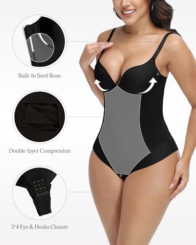 Image of SHAPESHE Women's Strapless Shapewear Backless Bodysuit Seamless V Neck Body Shaper Tummy Control Bodysuit with Bra Fajas Colombianas