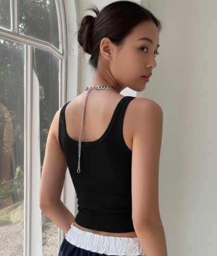 Image of JC JUMMY COUTURE Cotton Solid Square Neck Sleeveless Crop Top for Women | Regular Fit Ribbed Tank Top | Casual Summer Wear for Girls & Woman | Trendy Crop Tank Tops
