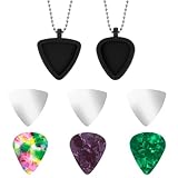 Xindojuz 2 Set Guitar Pick Holder Necklace with 3pcs Stainless Steel Picks & 3 Colorful Celluloid Picks, Small Guitar Pick Storage Keychain Ideal for Electric Guitars, Bass, Ukulele Players