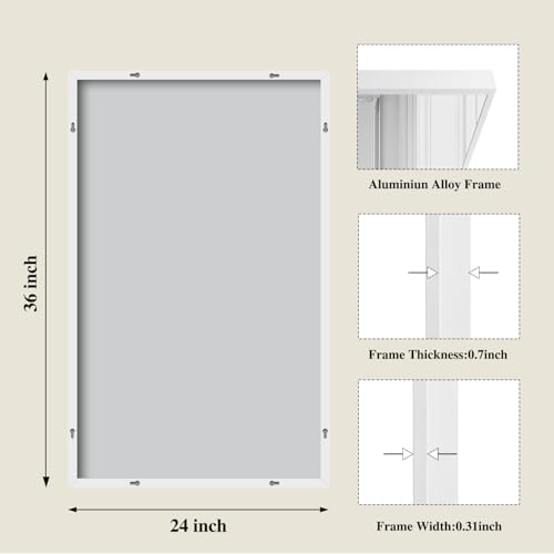 Image of Koonmi White Rectangle Wall Mirror, 24x36 Inch Bathroom Mirror, Aluminum Frame Vanity Mirror for Entryway, Living Room, Bedroom Bathroom, Hangs Horizontally or Vertically
