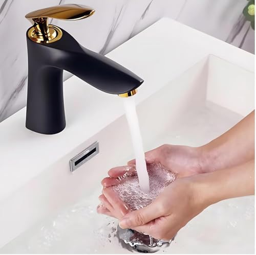 Image of 24x7 eMall Gold Basin Faucet Tap Mixer, for Bathroom Toilet Wash Basins Hot and Cold Water (Black-Gold) Golden