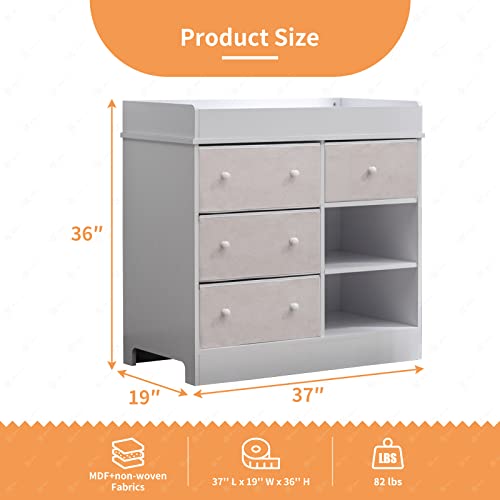 Baby Changing Table, Changing Table Dresser With Changing Top, 4 Drawers And 2 Shelves, Infant Baby Diaper Changing Station For Nursery Bedroom Living Room, Baby Storage Organizer (White) #TOP6