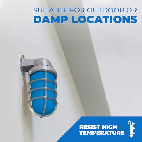 Image of OHLECTRIC Blue Replacement Weather Tight Light Fixture - Threaded Bulb Cover - Sturdy Clear Glass Protectant - Frosted Glass Shade - Outdoor Vapor Proof Fixture - Glass Globe Bulb