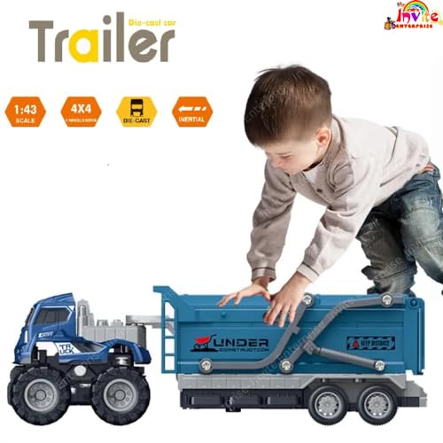 Image of 1:43 Metal Toys Alloy Diecast Truck Set Toy, Diecast Miniature Car Model (Pack of 2-Multicolor) (Engineering Transport Truck)