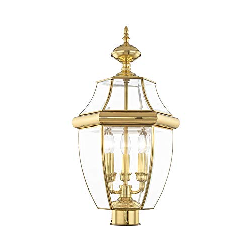 Image of Livex Lighting 2354-02 Monterey 3-Light Fixture, Polished Brass | Dimensions: 17 inch x 9 inch x 11 inch; Clear Beveled Glass; Solid brass construction