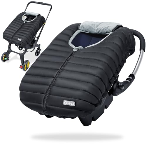 Image of Orzbow Enfant Car Seat Covers - Cocoon Baby Cover for Boys & Girls, Rain & Snow Repellent, Breathable Windproof, Winter Protector, Center Zipper, Universal Fit for Infant Car Seat (0-12M), Black