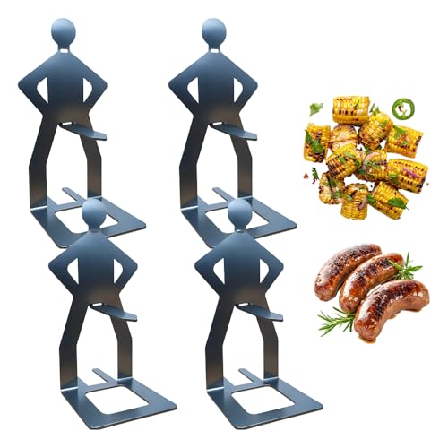 AIIONP Funny Hot Dog Sausage Stand Holder, 2025 New Stainless Steel BBQ Sausage Holder, Creative Standing Man Sausage Barbecue Rack, Portable Hot Dog Roaster Rack for Outdoor BBQ (4 PCS)