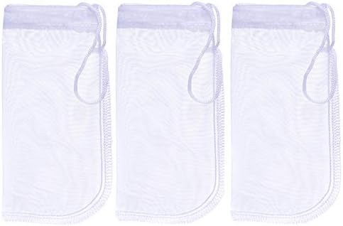 ALEGI Media Filter Bag Aquarium Extra Fine,Reusable 180 Micron Drawstring Mesh Filter Bags for Very Fine Resins Filter (7.5"*3.6" (3 Pack))