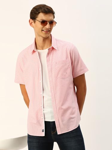 Image of Thomas Scott Men's Checkered Regular Fit 100% Cotton Casual Shirt with Button Down Collar and Half Sleeve
