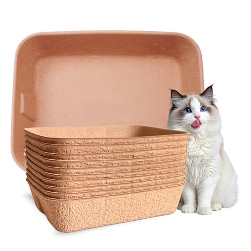 Disposable Cat Litter Box, Sturdy and Durable, Extra Thick, Large Size - 16.2"x12.6"x3.9", Leak Resistant and Sustainable, Disposable Litter Boxes for Cats (Brown, 10-Pack)