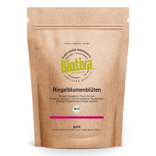 Biotiva Té de flores de caléndula orgánico 100g - Calendula officinalis - sin aditivos - vegana - controlada y certificada en Alemania