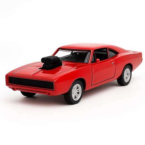 Image of 1:36 Scale Fast & Furious 7 Dodge Charger Toy Car - Die-Cast Alloy Pullback Model Vehicle with Openable Doors - Collectible Metal Racing Car Toy for Kids, Boys (Red)