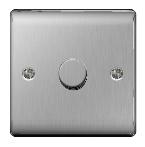 BG Nexus Metal 1 Gang 2 Way Push Dimmer 400W Brushed Steel