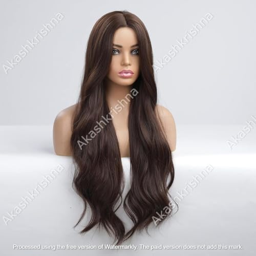 Image of Akashkrishna Ombre Brown Wig For women Long Wavy Synthetic Hair Wig Heat Resistant Natural Looking Hair Wigs For Daily Party Cosplay Use 26 Inch