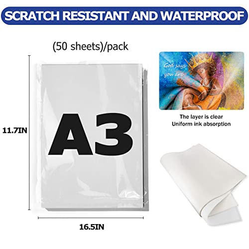 Clieve Dtf Transfer Film ，50 Sheets Dtf Transfer Film Paper A3 (11.7" X 16.5") For Epson Inkjet Printer Dtg Printer Direct Print On T Shirts Textile #TOP1
