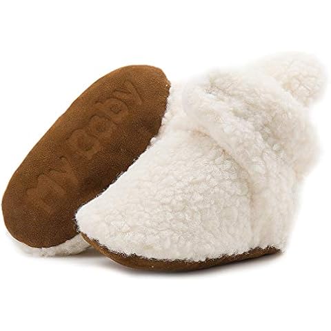ohsofy Newborn Baby Cotton Booties Stay On Slipper Winter Warm Soft Shoes Non-Skid Infant Ankle Boots Crib Shoes Cover