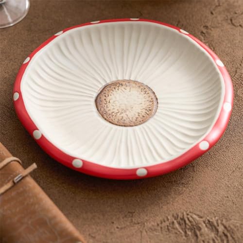 Piatti per feste a forma di fungo, simpatico vassoio da portata in ceramica per piatti da portata, da utilizzare per tagliatelle, riso, pasta (vassoio piatto da 20,5 cm)