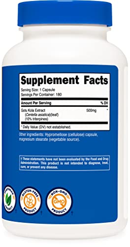 Nutricost Gotu Kola 500 Mg, 180 Capsules - Vegetarian Capsules, Gluten Free, Non-Gmo #TOP5