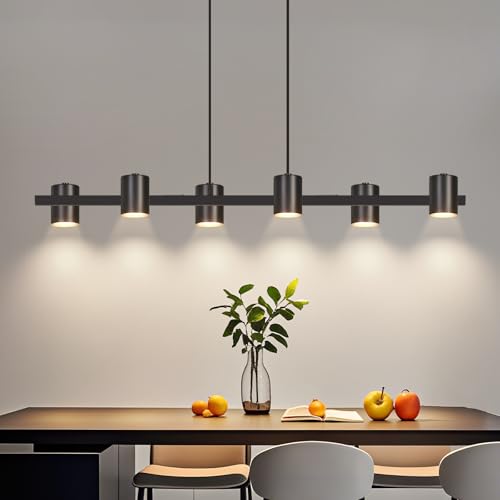 Kowanie Pendelleuchte Esstisch Hängelampe Schwarz - 6 Flammig Hängend Metall Esszimmerlampe 150cm GU10 Hängeleuchte Hängelampe Industrial für Esszimmer Wohnzimmer Küche - Ohne Leuchtmittel
